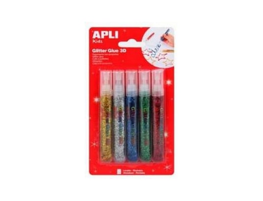 Colle Paillettes 5 tubes Glitter Glue 3D APLI AGIPA A004453 Pas Cher 