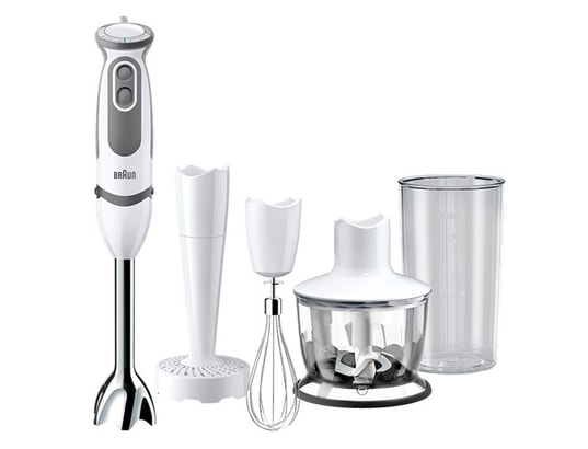 Mixeur Plongeant Braun MQ 3025 – 600 W, Technologie SplashControl, Bol Mixeur Inclus, Blanc/bleu/inox
