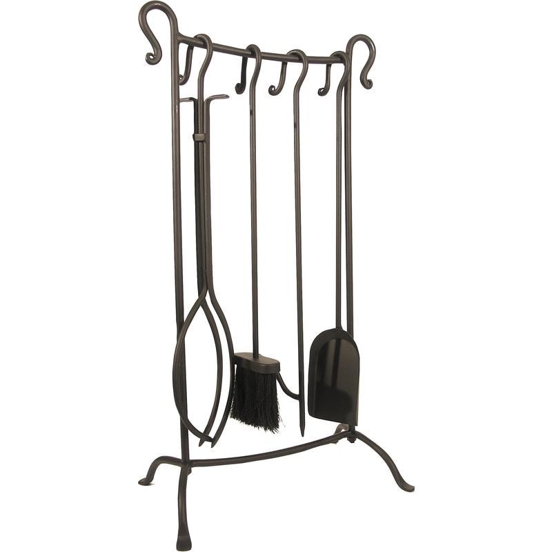Ensemble chenets et serviteur cheminée fer forgé et bronze Ensemble chenets et serviteur cheminée fer forgé et bronze