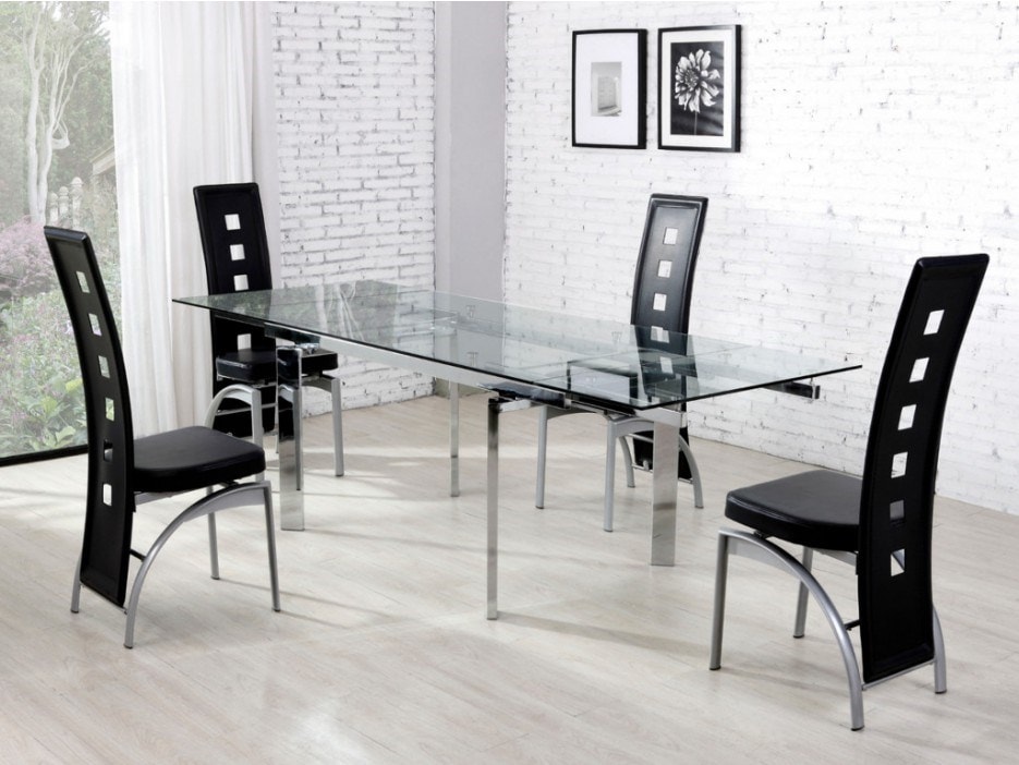 Table à manger extensible MELEN Plateau en verre trempé 6 à 8