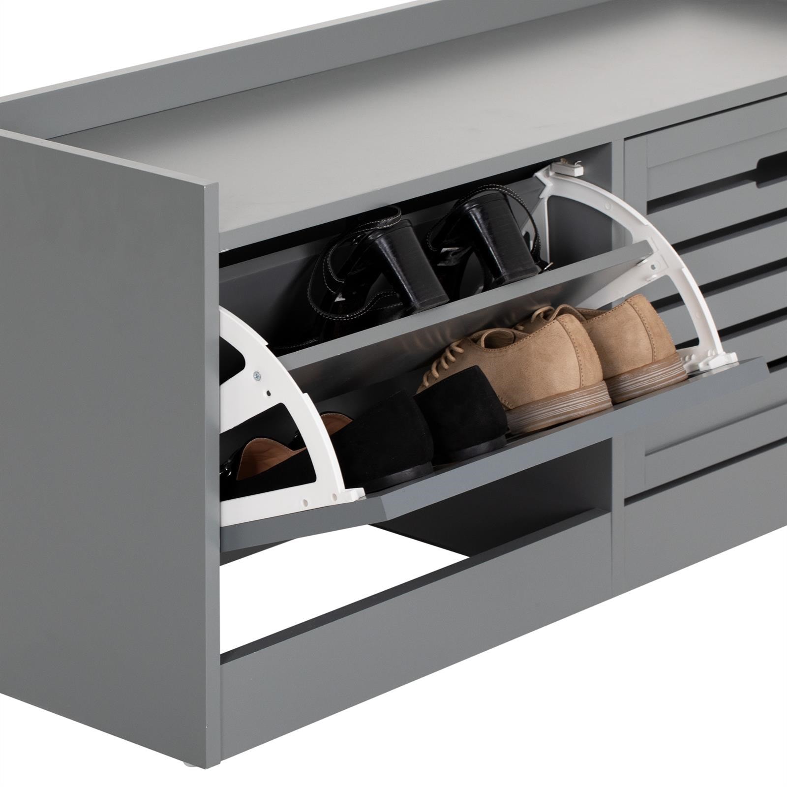 Meuble à chaussures UDINE banc avec 1 tablette et 2 abattants rangement