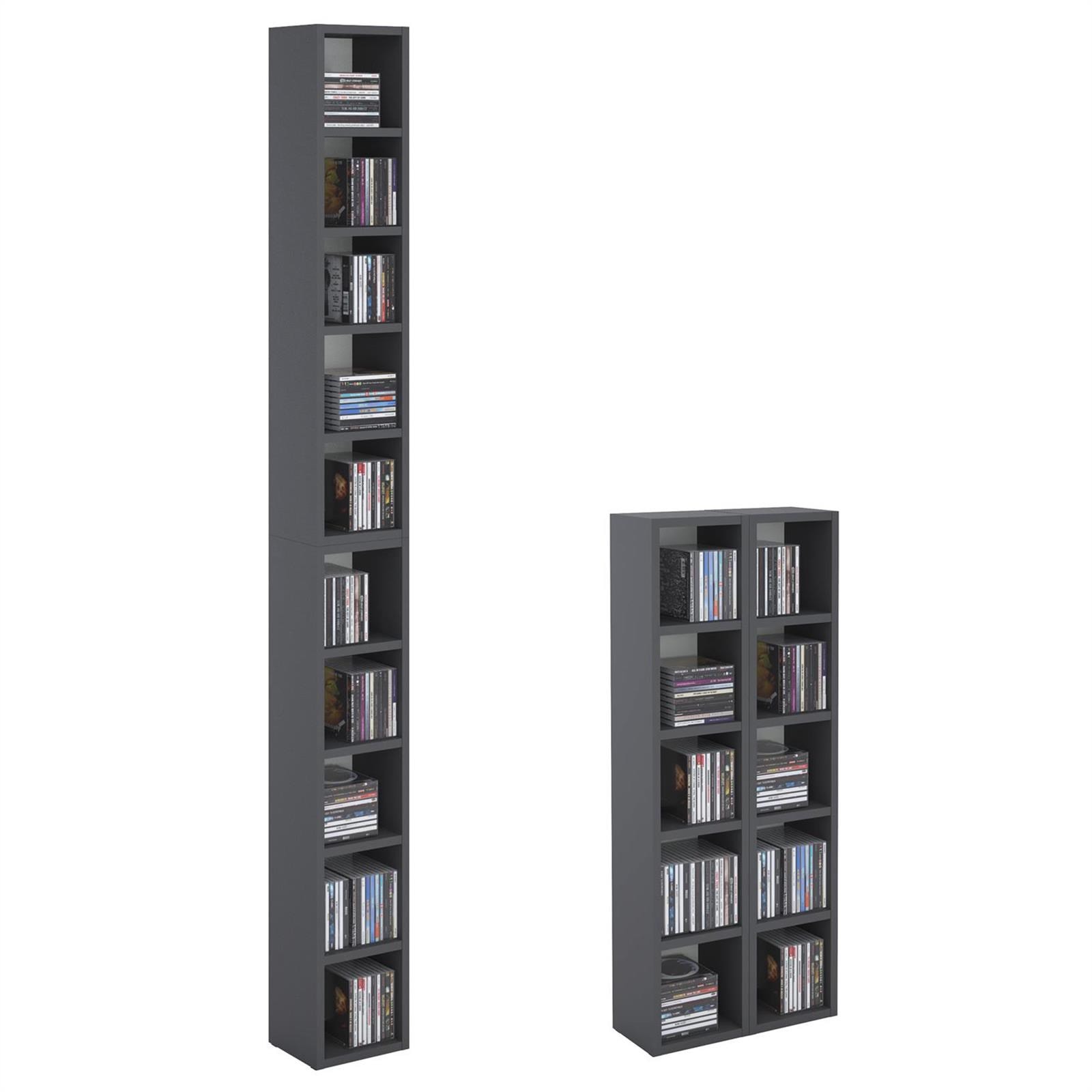 Etagères modulables MUSIQUE pour CD et DVD, lot de 2 meubles de rangement  en colonne avec 10 compartiments, en mélaminé gris mat IDIMEX 13126 Pas  Cher 