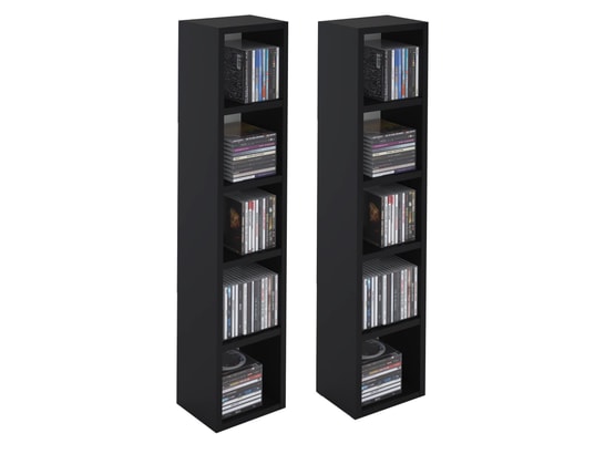 Etagères modulables MUSIQUE pour CD et DVD, lot de 2 meubles de rangement  en colonne avec 10 compartiments, en mélaminé noir mat IDIMEX 13621 Pas  Cher 