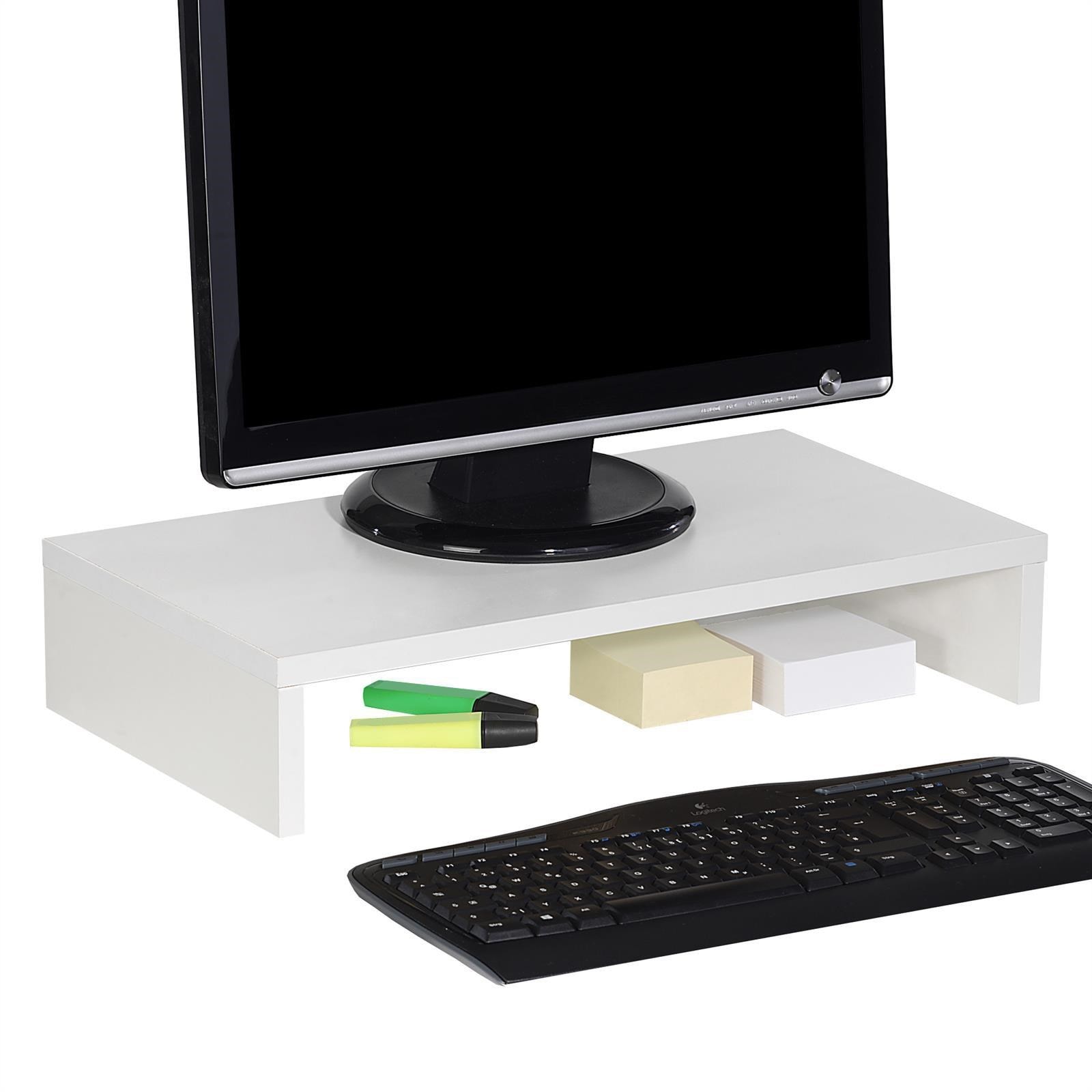Support d'écran d'ordinateur MONITOR, réhausseur pour moniteur avec  tablette de séparation, longueur 50 cm, en mélaminé blanc mat IDIMEX 51081