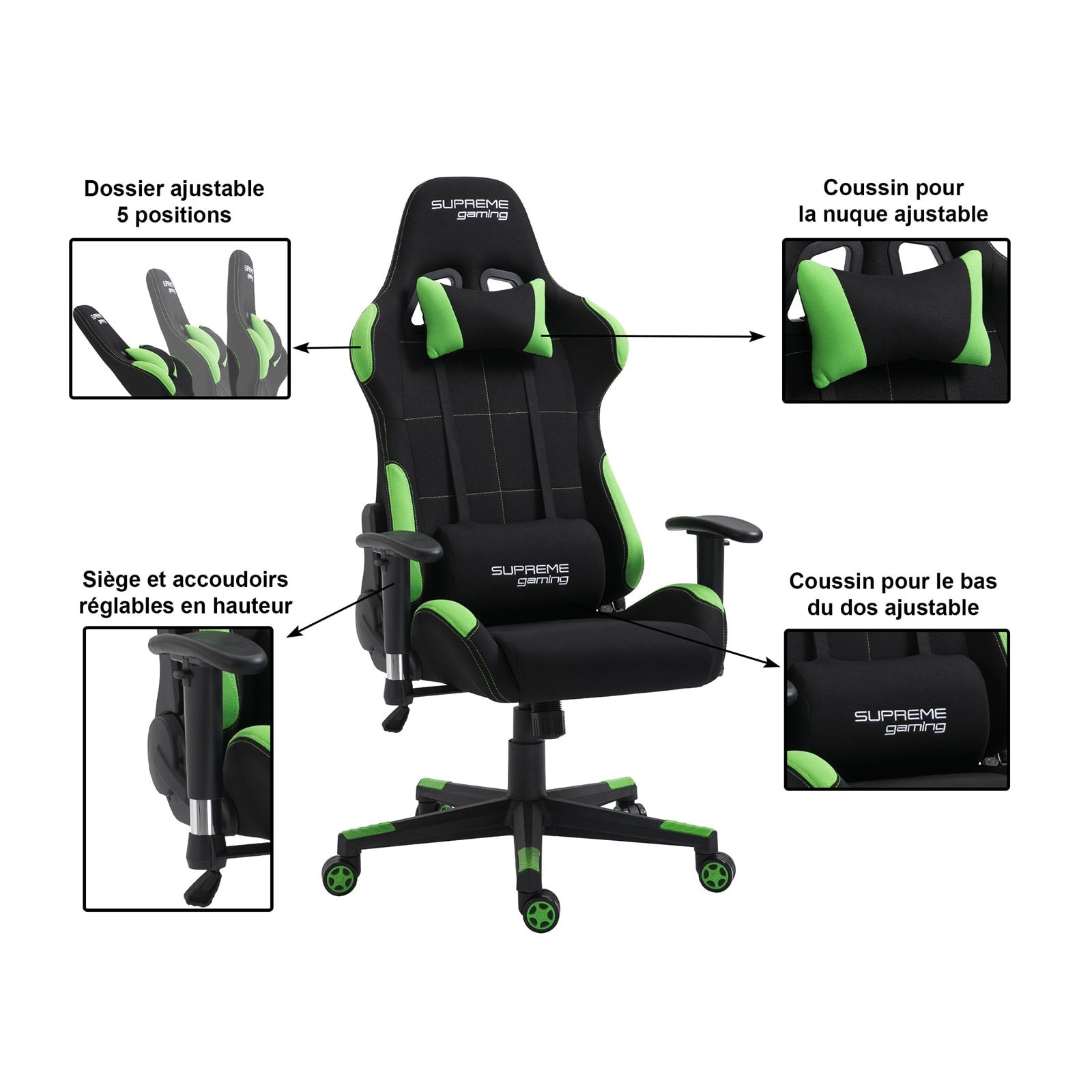 Chaise de gaming, Forme ergonomique avec dossier réglable