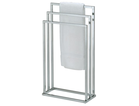 IDIMEX Porte-serviettes sur pied KUNO portant pour vêtements et linge de  salle de bain avec 3 niveaux d'étendage, structure en métal blanc pas cher  