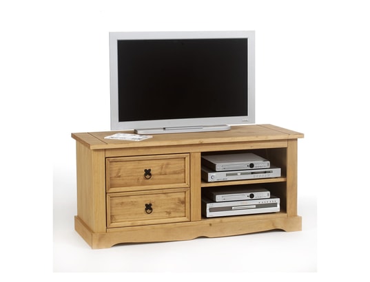 Meuble TV TEQUILA de 140 cm en bois style mexicain avec 1 tiroir 2 niches et