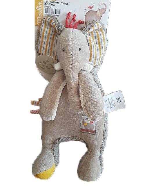 Doudou Moulin Roty Les Papoum Elephant Poupee Musicale MOULIN ROTY 9326