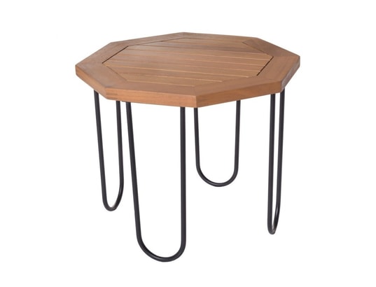 Table de salon de jardin octogonale 45cm en bois d'acacia et métal