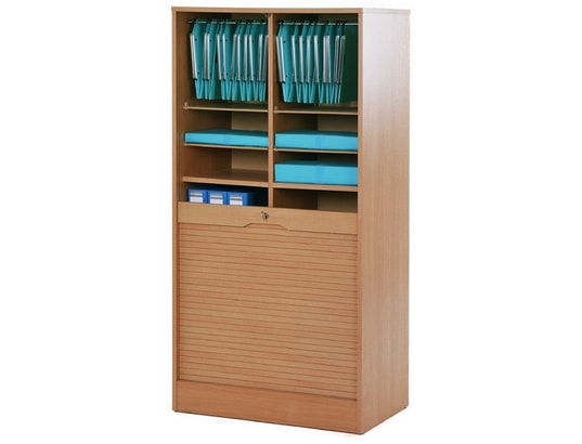 Classeur à Rideau Simmob MATHÀ Blanc 172cm - 16 Étagères, 2 Kits Dossiers Suspendus, Fabriqué En France