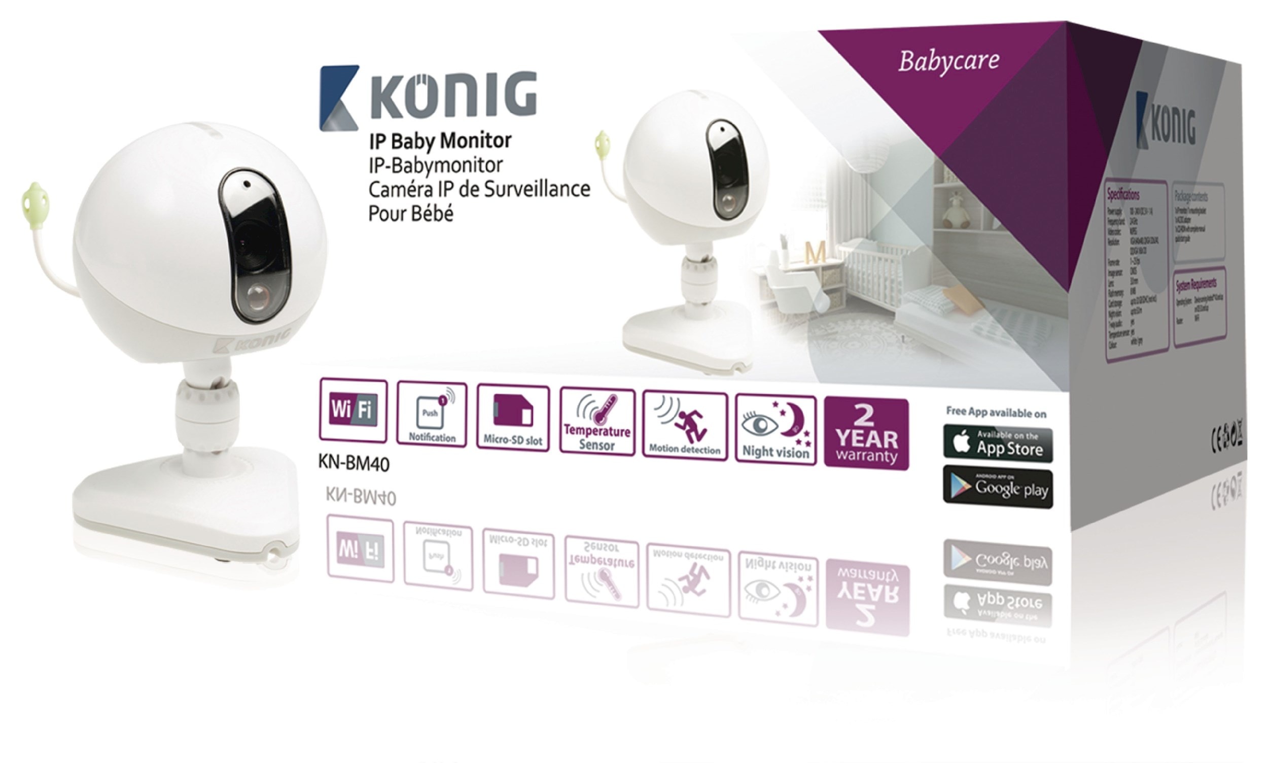 Caméra IP de surveillance pour bébé KONIG KN-BM40 KONIG kn-bm40