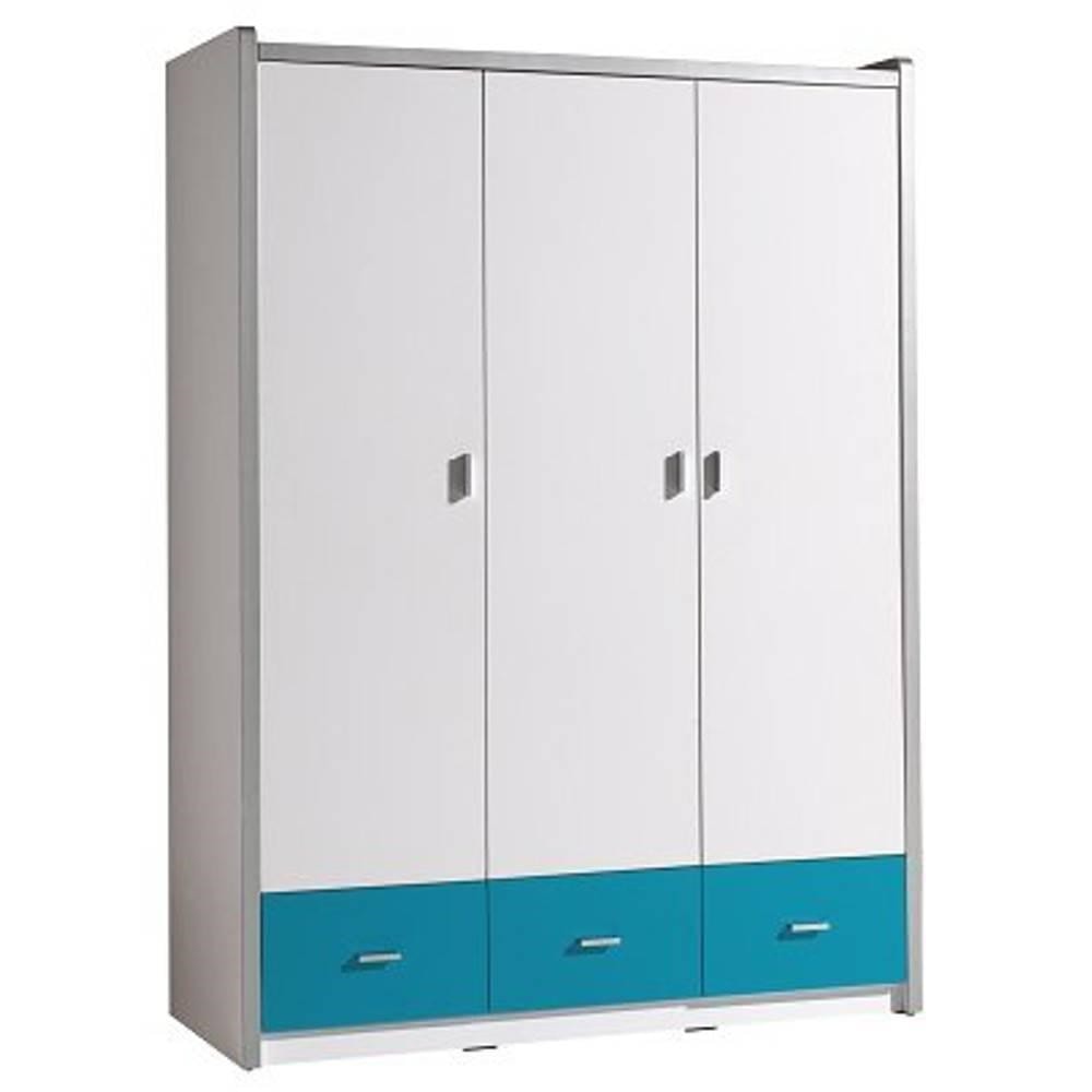 Armoire dressing KYLE 3 portes blanche et 3 tiroirs turquoise INSIDE75
