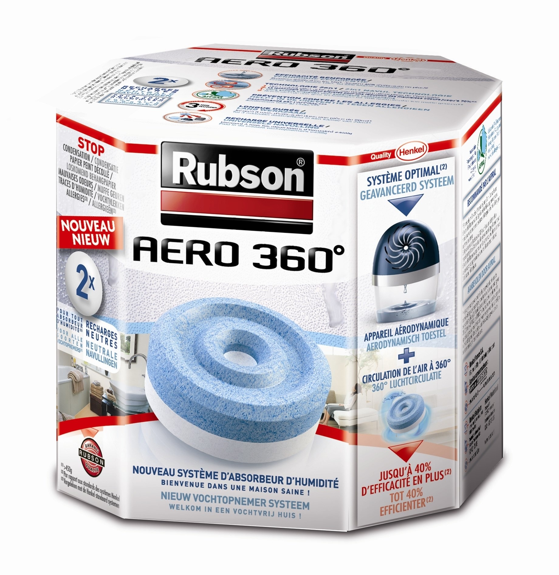 Rubson aero 360° pure absorbeur d'humidité, assainisseur d'air recommandé  par l'afpral*, déshumidificateur d'air pour pièces de 20 m² RUBSON Pas Cher  