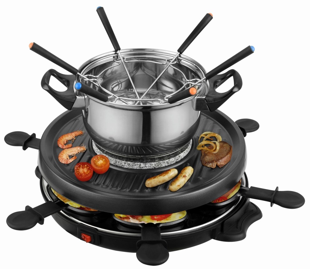 appareil à raclette et fondue 6 personnes 800w + gril tkg rac1010fo
