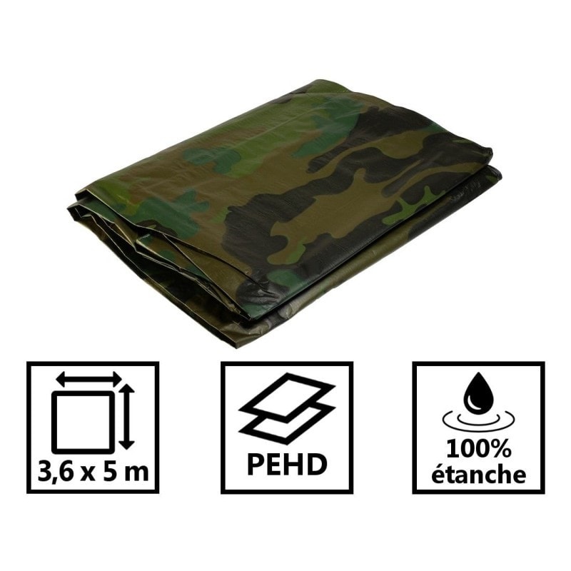 Bâche De Camping Imperméable 2x2 M, Camouflage Jungle - Légère, Polyvalente (Tapis, Abri, Protection)