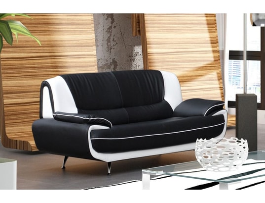 Muza Canape Design 3 Places En Simili Cuir Noir Et Blanc