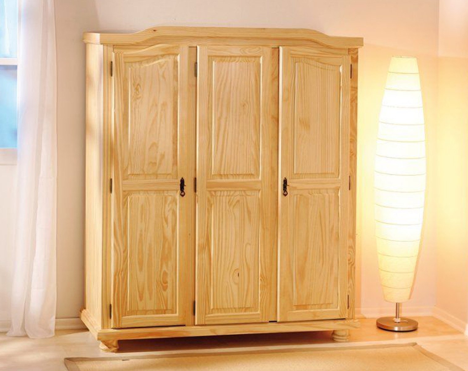 Armoire En Pin Massif De Portes Vernis Naturel Dim L X H X P Cm Pegane Pegane