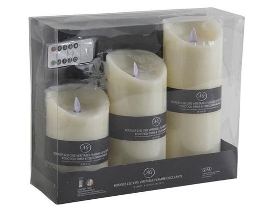 Coffret 3 bougies à LED vanille avec télécommande -PEGANE- PEGANE