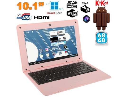 Mini PC Android ultra portable netbook 10 pouces WiFi 68 Go Rose