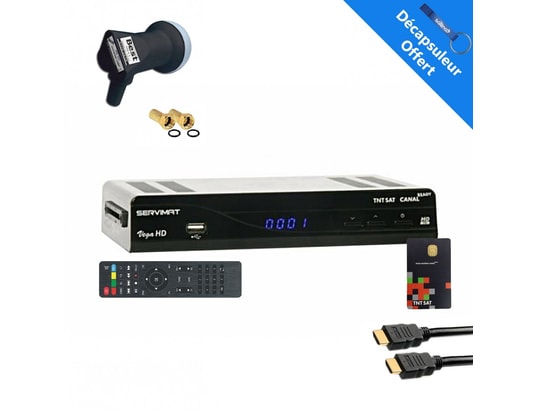 Pack Récepteur Satellite Full HD Servimat – Carte TNTSAT V6 Incluse – Avec Câble HDMI Et LNB Single HDSAT – Pour TV Numérique Satellite