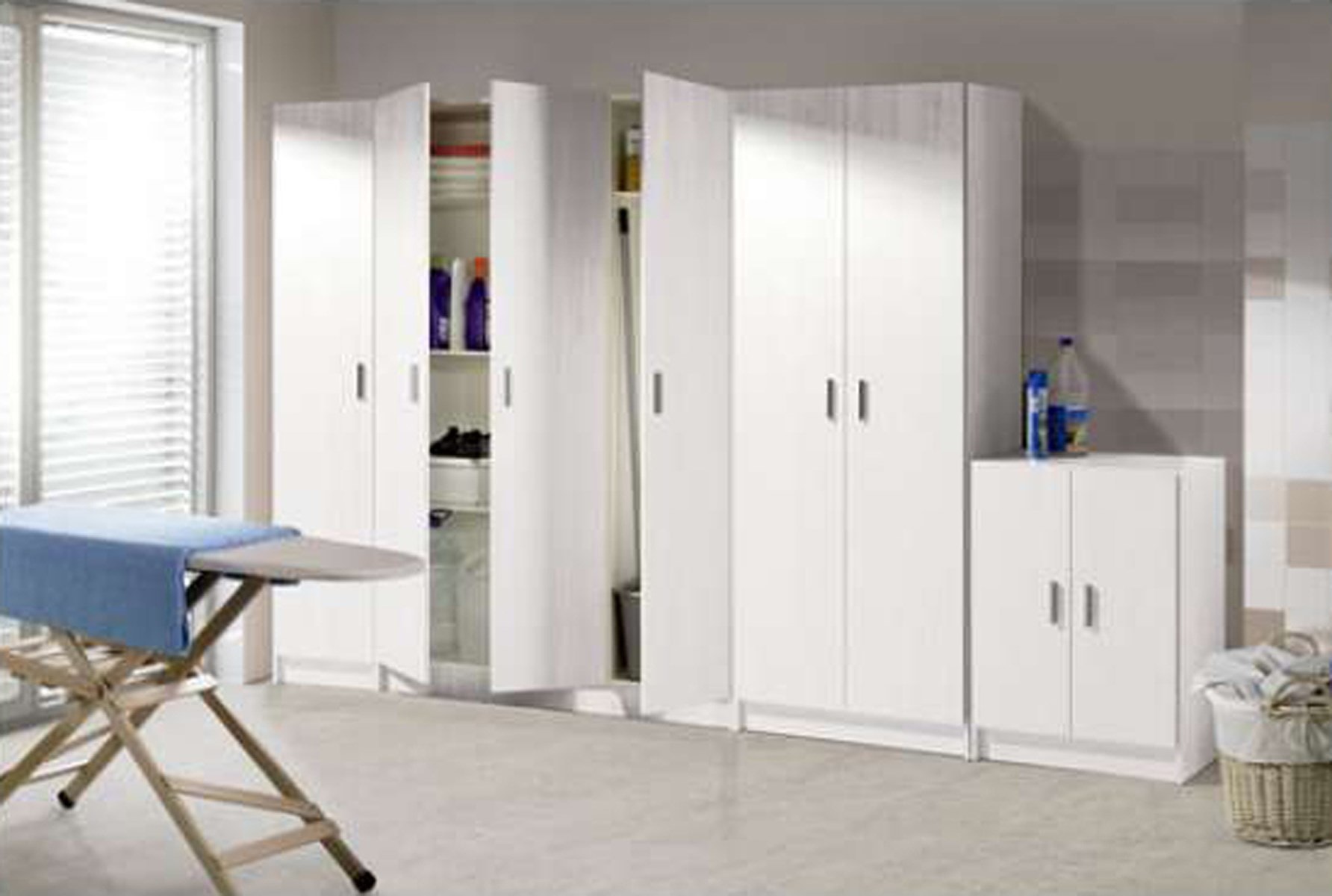 Armoire rangement nettoyage 2 portes en mélamine coloris blanc Dim