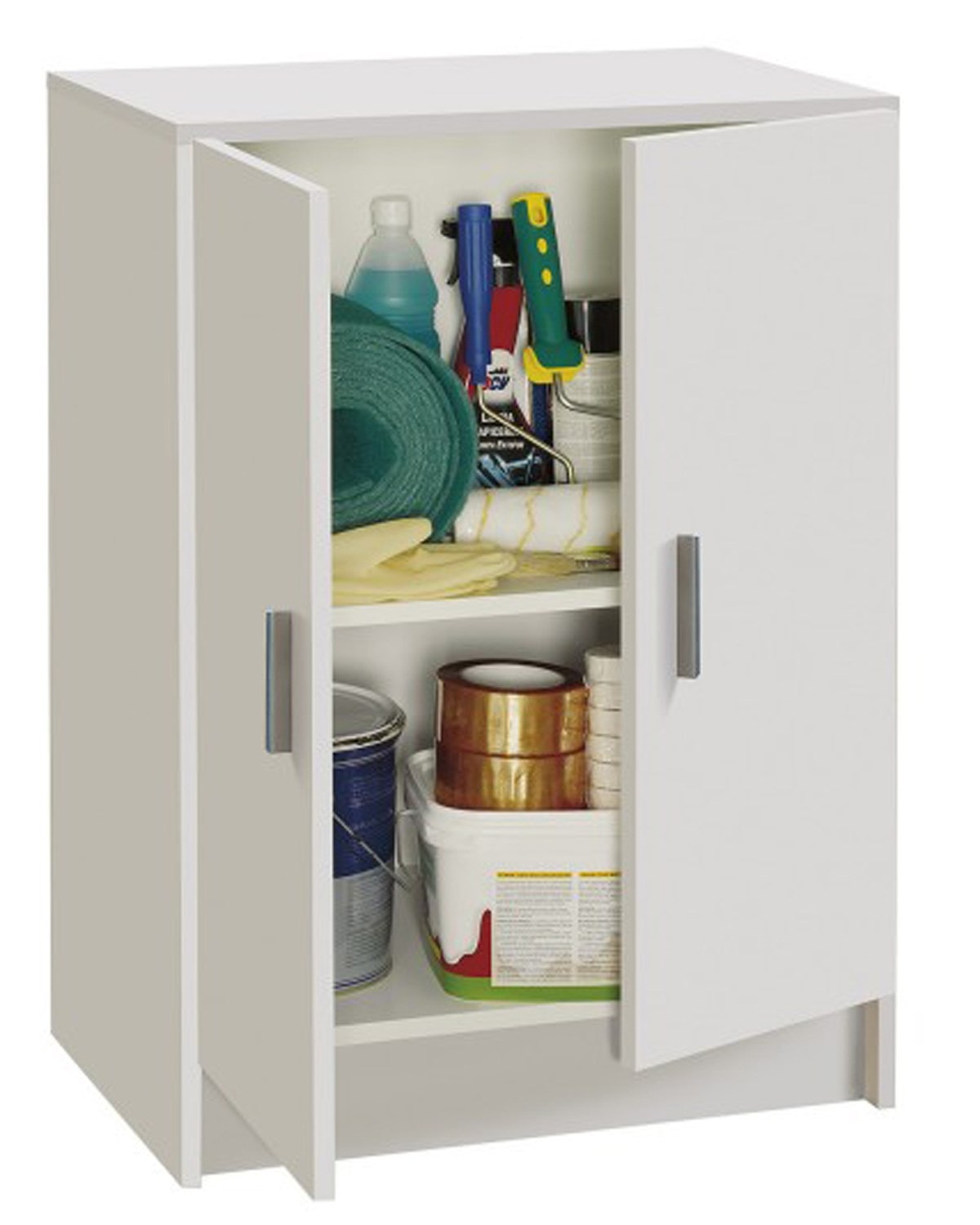 Armoire basse en bois de 2 portes, blanc Dim H80 x L59 x P37 cm