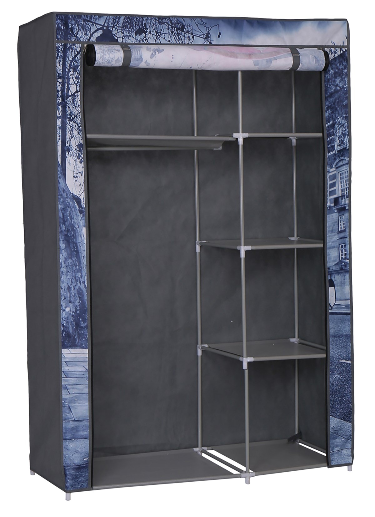 Armoire penderie en tissus non tissé, coloris gris motif London Dim