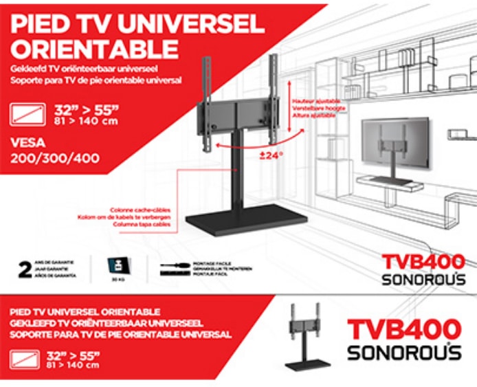 Support TV orientable sur pied 32'' - 55'' / 81 - 140 cm - noir