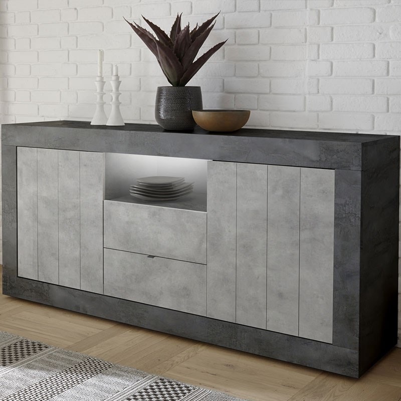Buffet moderne 180 cm effet béton gris URBAN 8 NOUVOMEUBLE Pas Cher