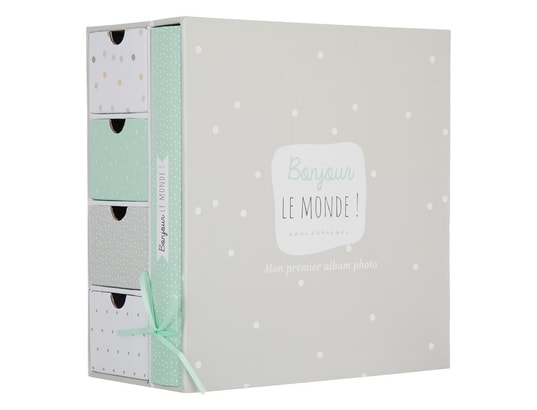 Coffret Naissance Bleu Atmosphera - 15 Pièces (coffret, Lange, 12 Cartes étapes, Album Photo Chevalet)
