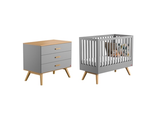 Lit Bebe 60x1 Et Commode A Langer Nautis Gris Meubles Vox 2726 Pas Cher Ubaldi Com