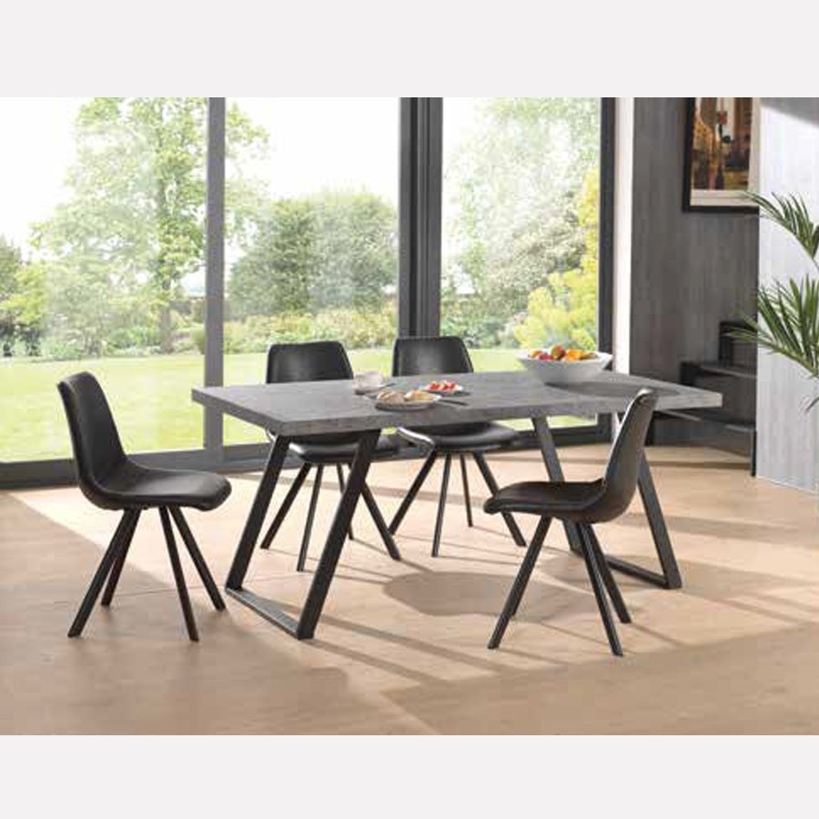 Table à manger industrielle ELLENA 180x90 cm, effet béton et métal