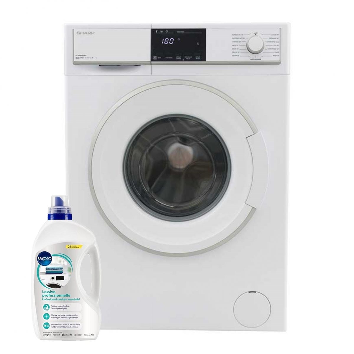 Lave-linge Sharp Hublot ESNFB8143WC – 8kg, 1400 Tours/min, Blanc – Classe énergétique C – Pose Libre