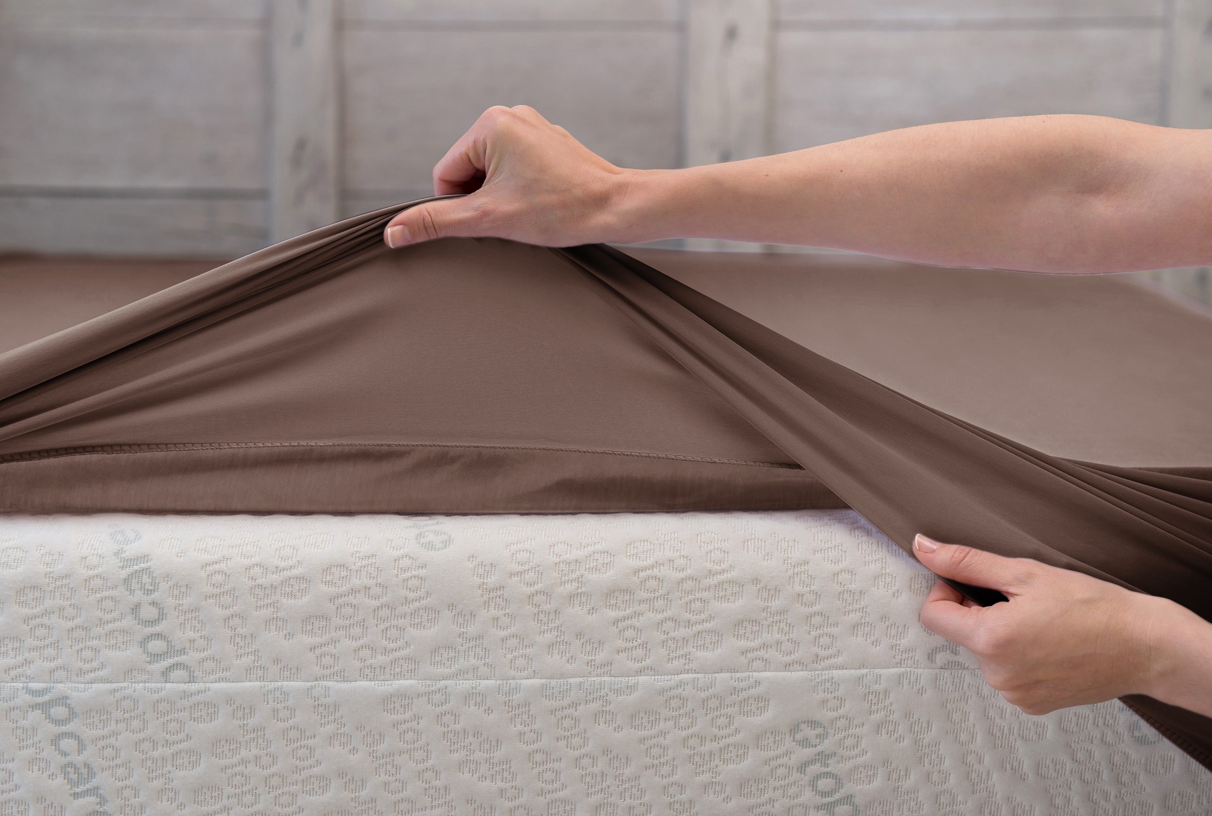 Drap Housse B-SENSIBLE Bsensible 2en1 - 160x200cm Marron Bonnet 32cm ...