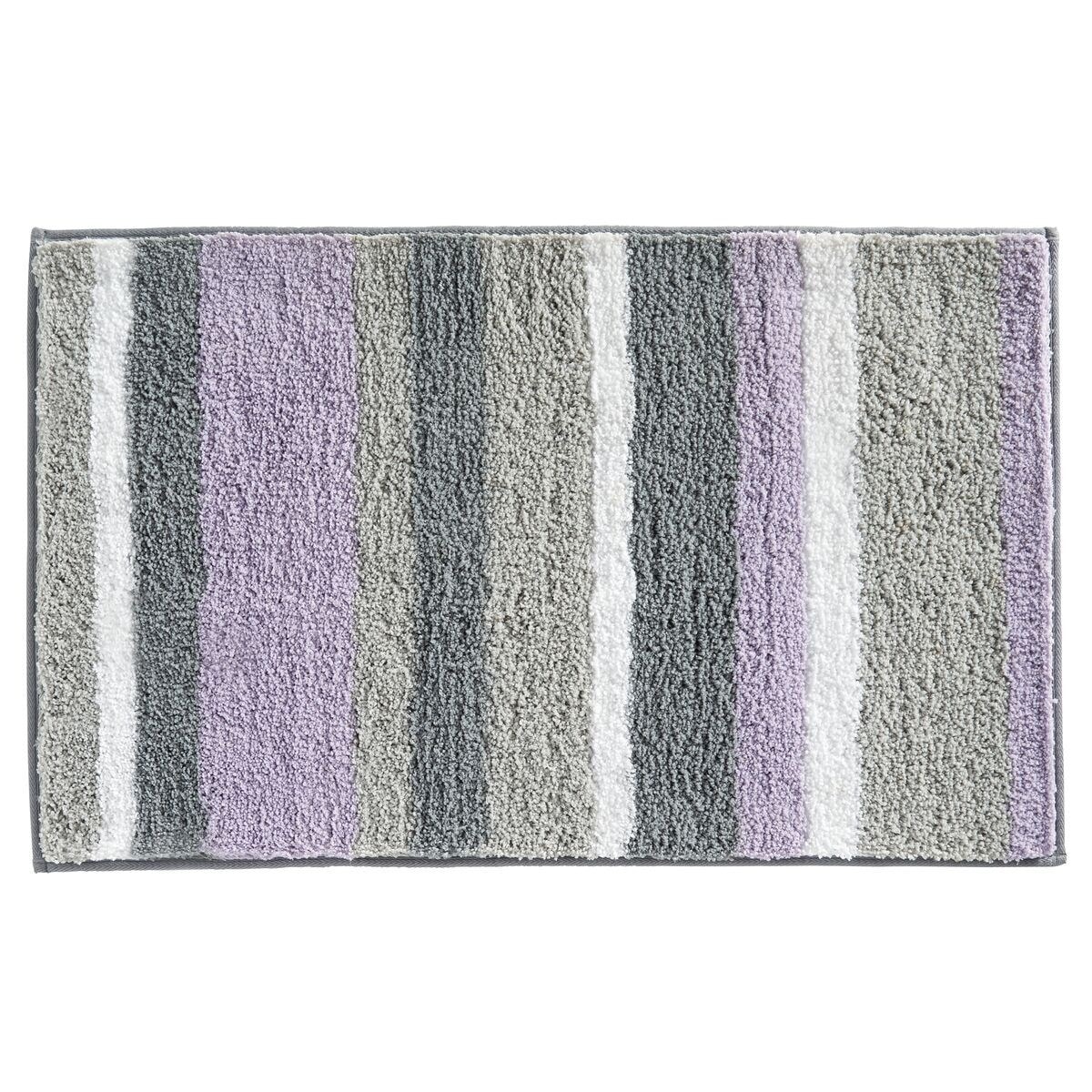 Tapis de bain motif rayures lavande et gris INTERDESIGN Pas Cher