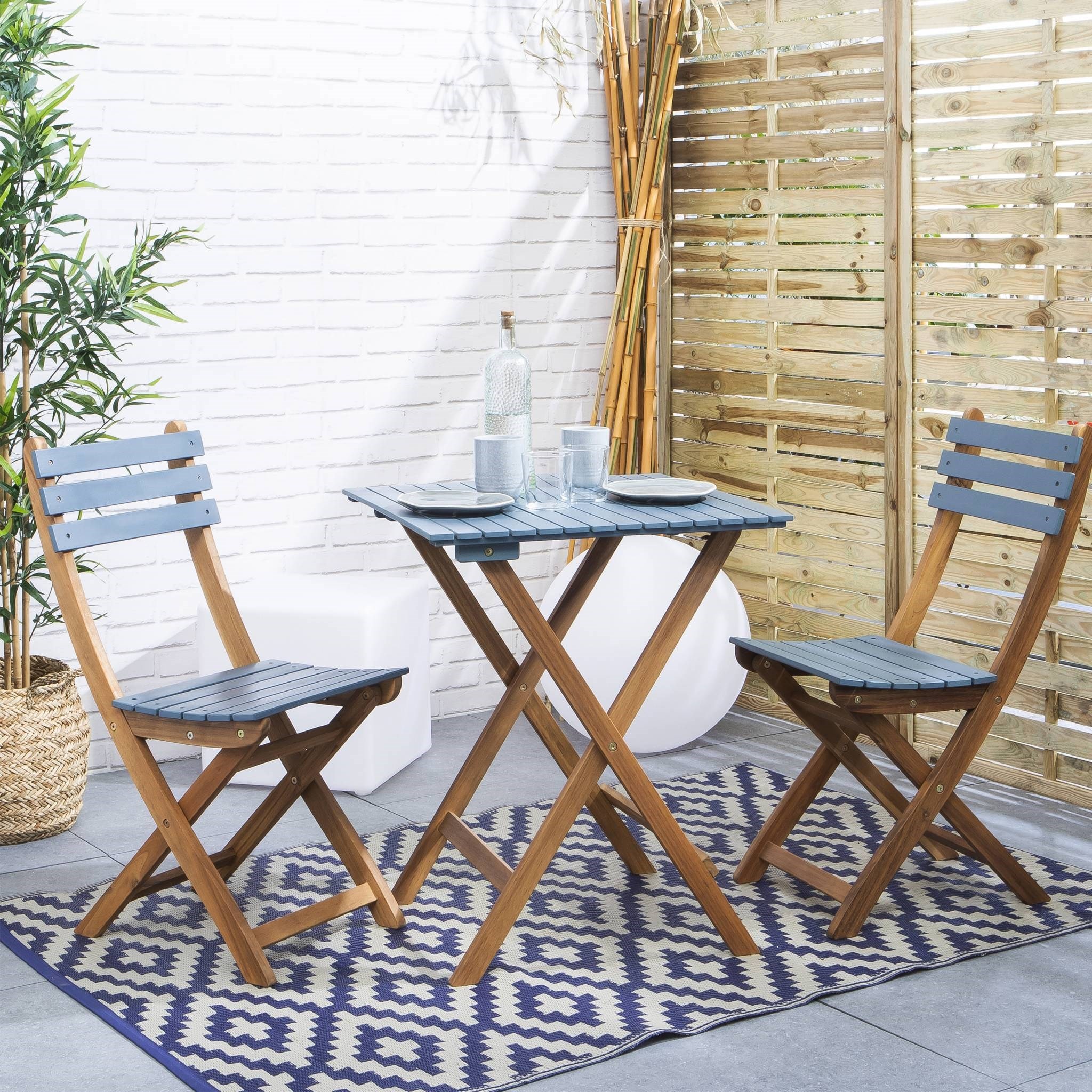 Ensemble bistrot 2 chaises + table pliante pour le jardin, le