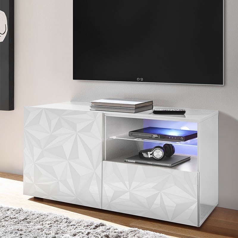 NOUVOMEUBLE Petit meuble TV 120 cm contemporain chêne clair ELMA 3, sans  éclairage pas cher 