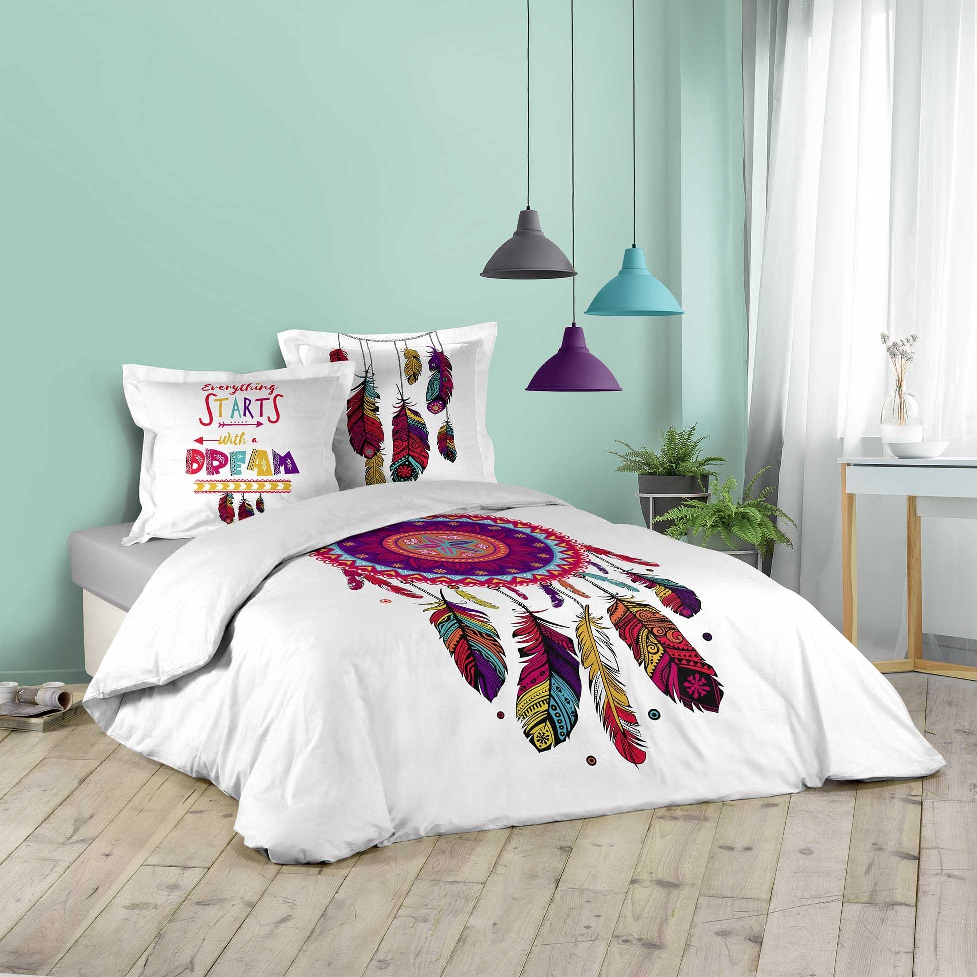 Parure De Lit Housse Couette 200x200 Cm Motif Dinosaure - 100% Coton, 2 Taies D'oreiller 63x63 Cm, éco-responsable