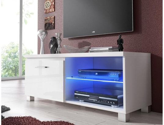 innovation meuble bas tv led salon sejour blanc mate et blanc laque dimensions 100 x 40 x 42 cm de profondeur ma 77ca487meub jmuu8