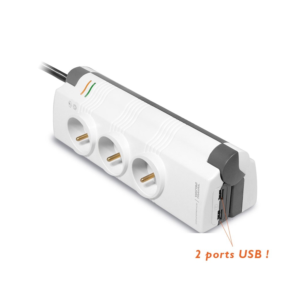 Multiprise rotative 2 prises électriques + 2 ports USB Watt&co