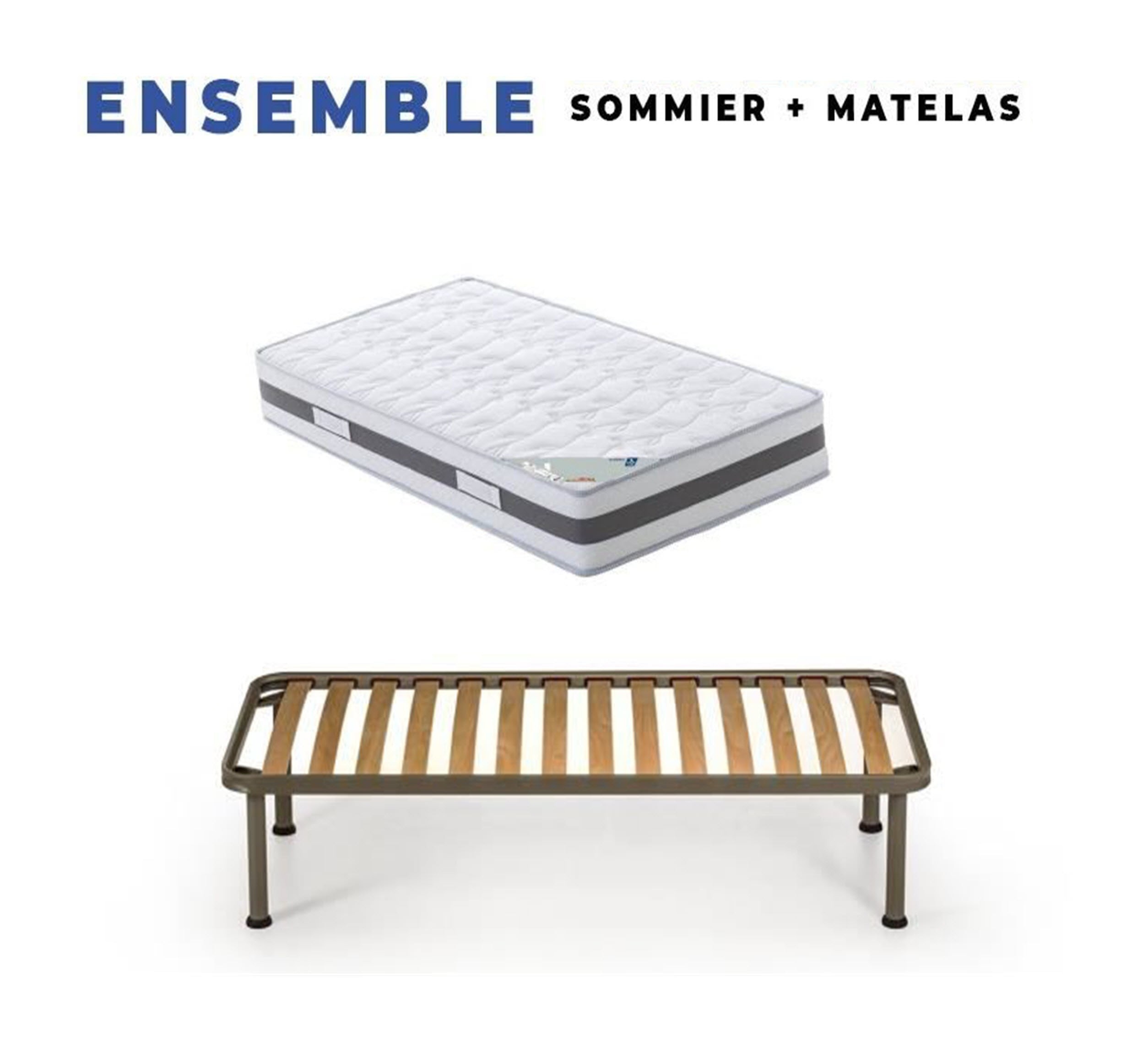 Lot de 2 Matelas 80x200 + Sommier + pieds + Oreiller Mémoire +