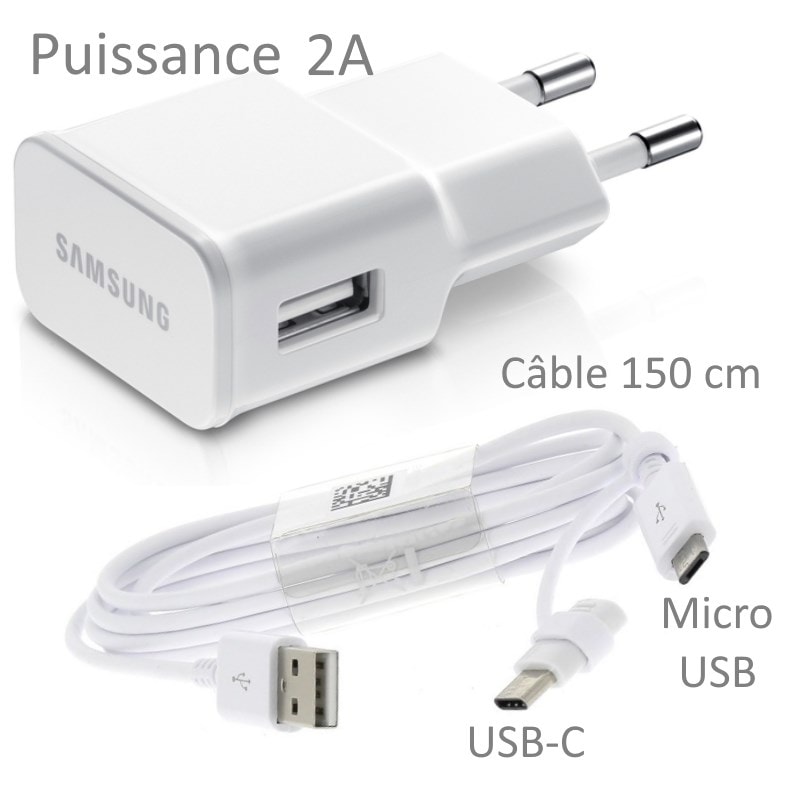 Pour Samsung Galaxy J3 2016 : Chargeur USB Original 2A + Câble