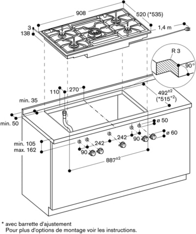 gaggenau VG491111F - table de cuisson gaz - butane/propane - 90 cm