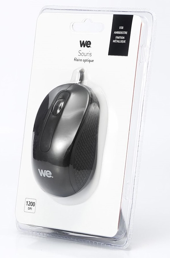 WE Souris filaire WE 1200DPI , USB, câble 1.5m métallique noire