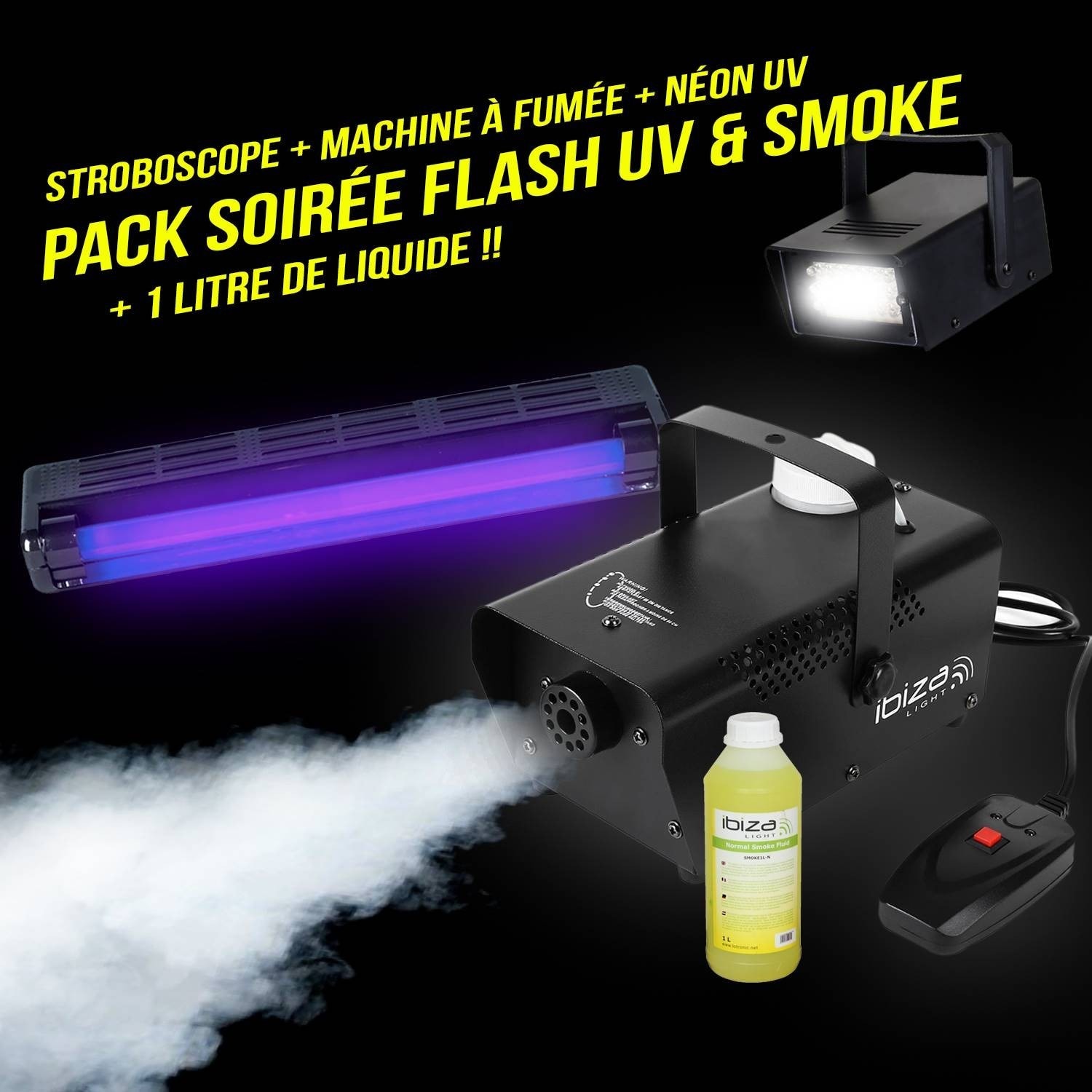 Machine à fumée 400W + Liquide inclus + Barre Néon Lumière