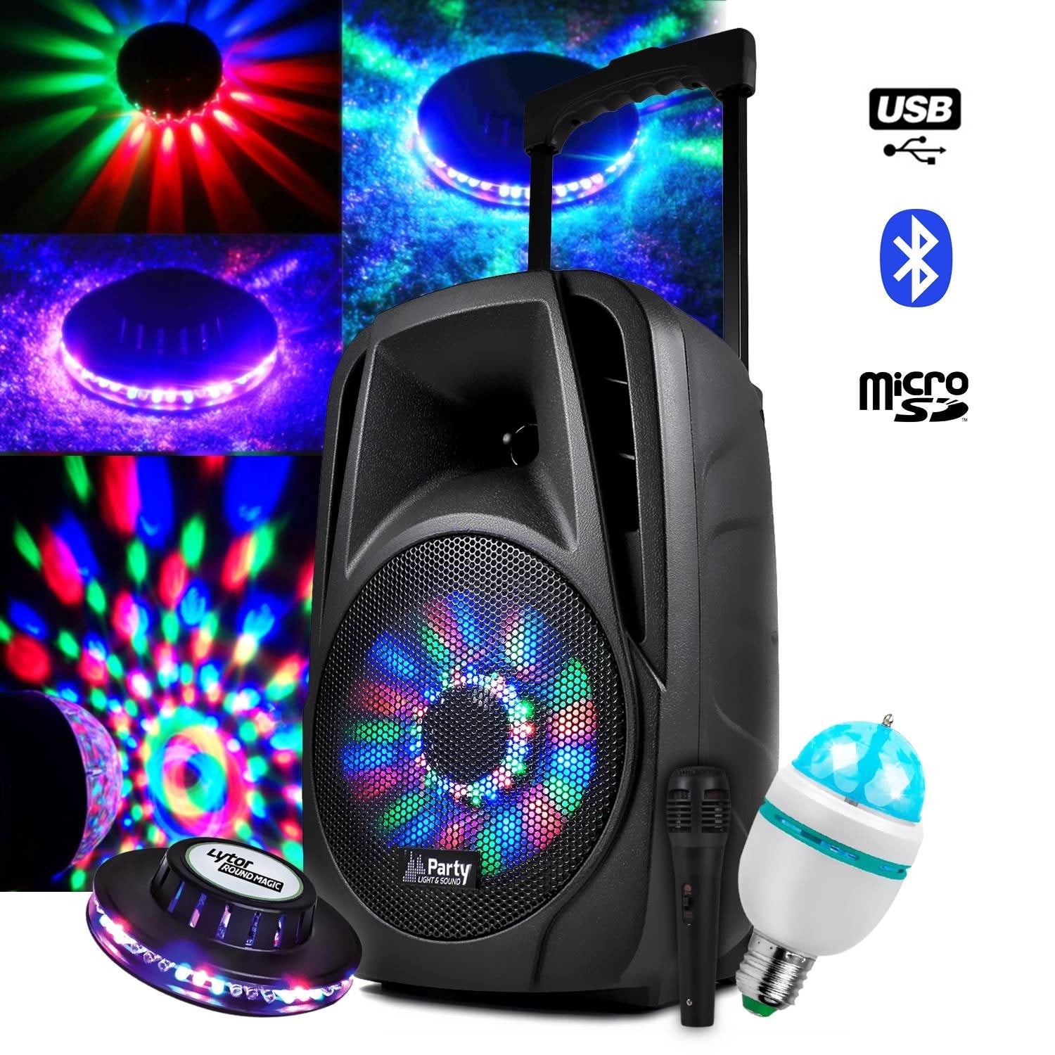 Party Light & Sound - Enceinte Karaoke Lumineuse Mobile Party 300W