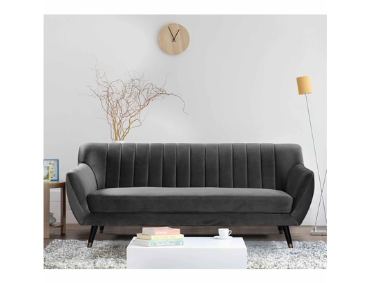 Canapé Scandinave 3 Places Gris Velours Emy La Chaiserie Ma