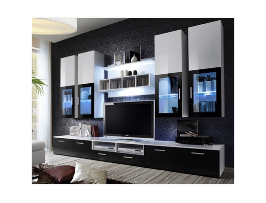 Meuble TV Mural Design Lyra 300cm Noir & Blanc