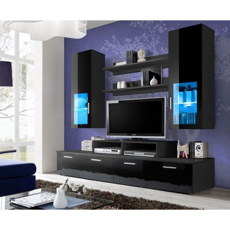 Meuble TV noir design 200 cm à LED Clost