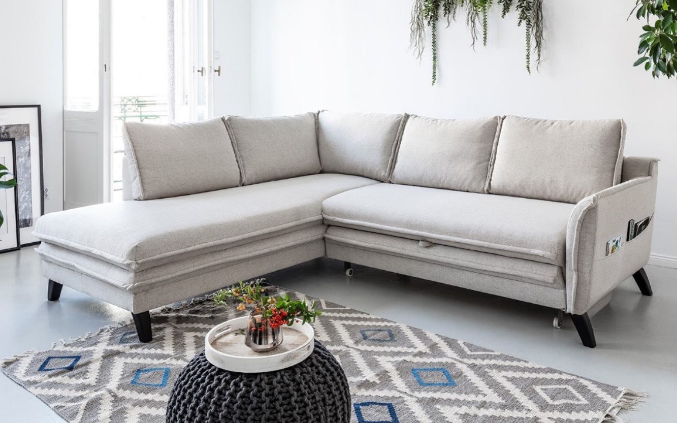 Canapé d'angle convertible coffre ATILLA tissu chiné | BOBOCHIC